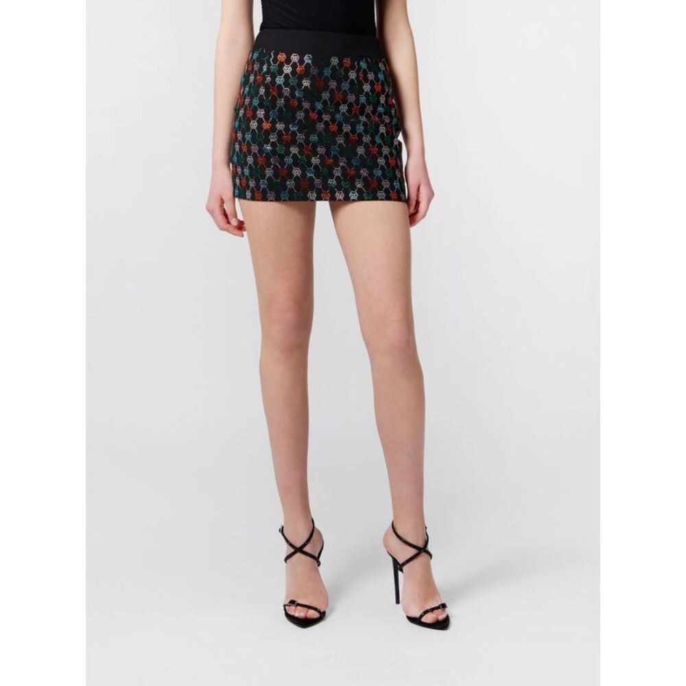 Wool Pencil Mini Skirt Philipp Plein With Rhinestone Hexagon Logo